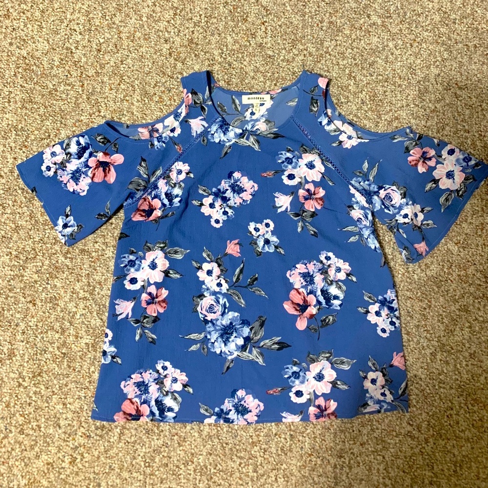 Periwinkle Floral Cold Shoulder Top